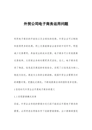 外贸公司电子商务运用问题