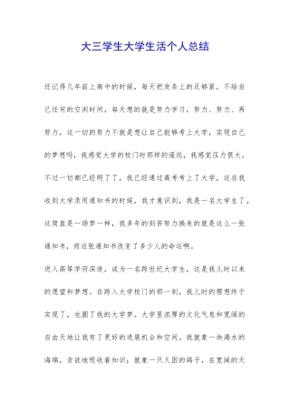 大三学生大学生活个人总结-