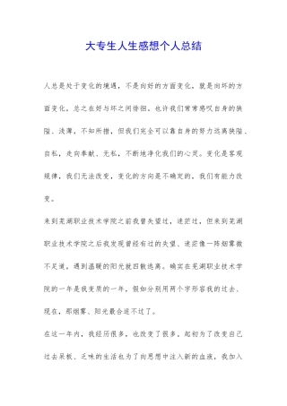 大专生人生感想个人总结-