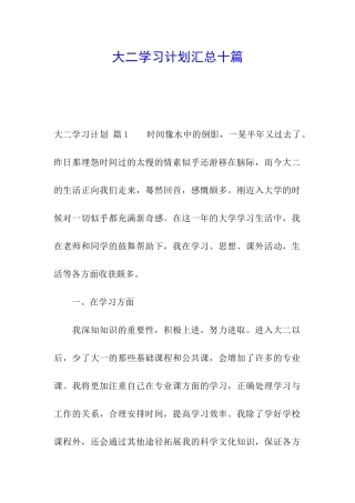 大二学习计划汇总十篇