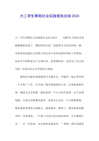 大二学生寒假社会实践报告总结2024