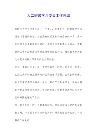 大二班级学习委员工作总结-