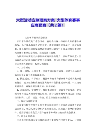 大型活动应急预案方案-大型体育赛事应急预案