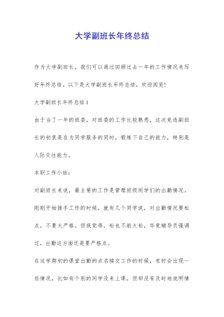 大学副班长年终总结-