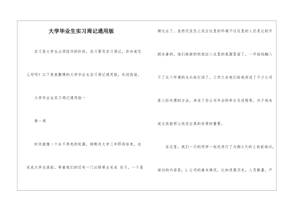 大学毕业生实习周记通用版_第1页