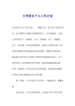 大学班长个人工作计划