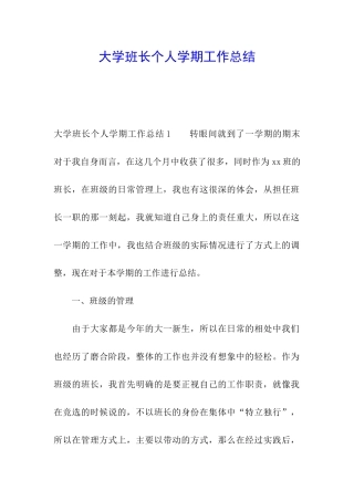 大学班长个人学期工作总结