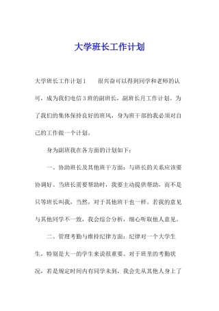 大学班长工作计划