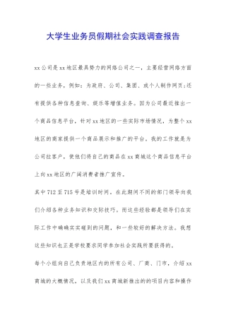 大学生业务员假期社会实践调查报告-