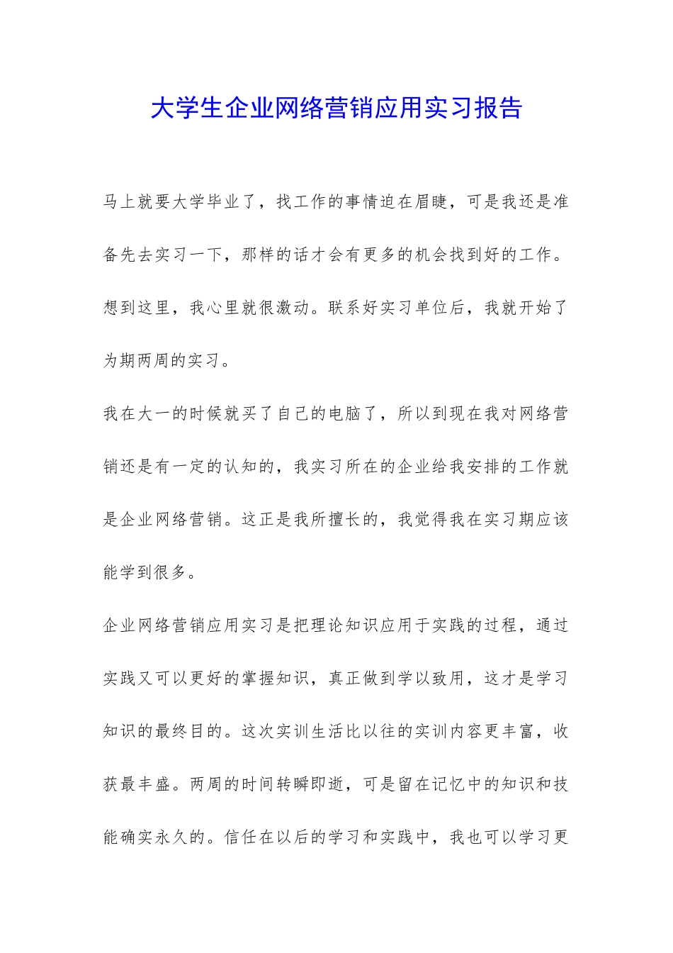 大学生企业网络营销应用实习报告-_第1页