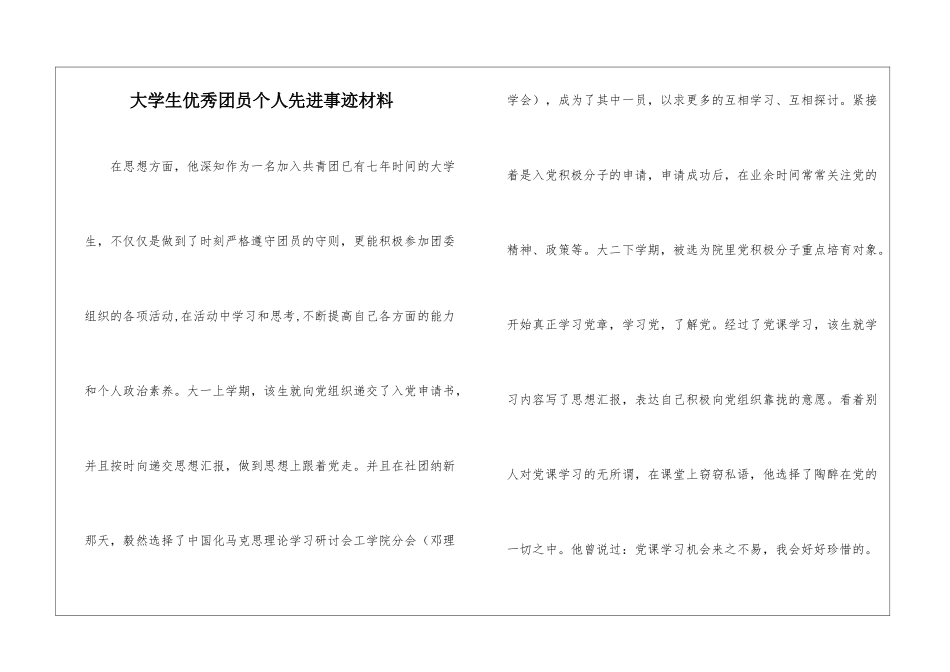 大学生优秀团员个人先进事迹材料_第1页
