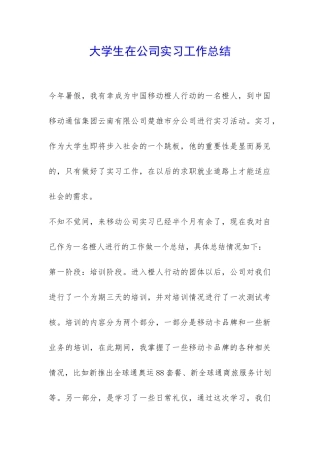 大学生在公司实习工作总结-