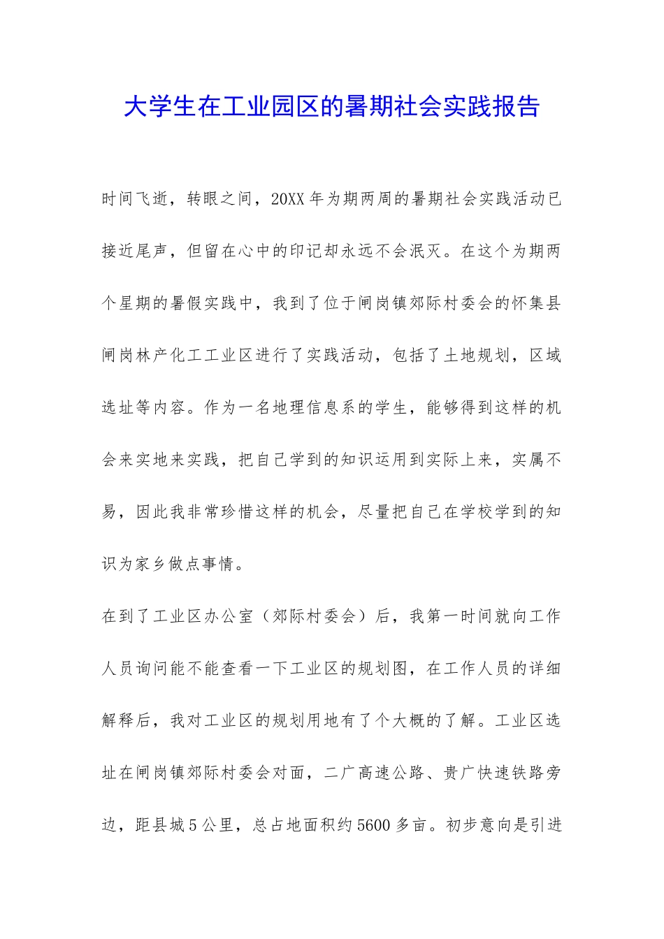 大学生在工业园区的暑期社会实践报告-_第1页