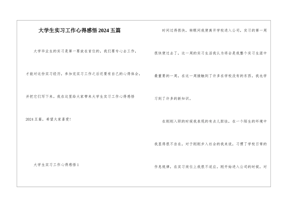 大学生实习工作心得感悟2024五篇_第1页