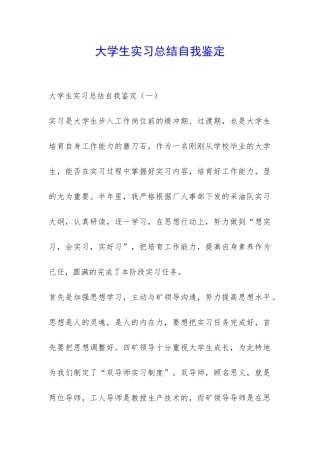 大学生实习总结自我鉴定-