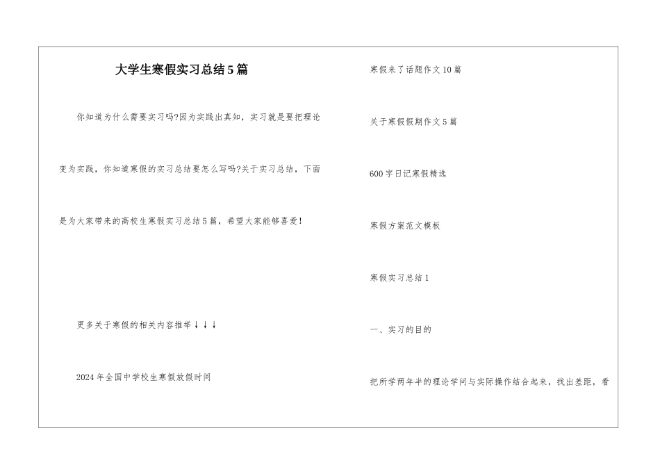 大学生寒假实习总结5篇_第1页