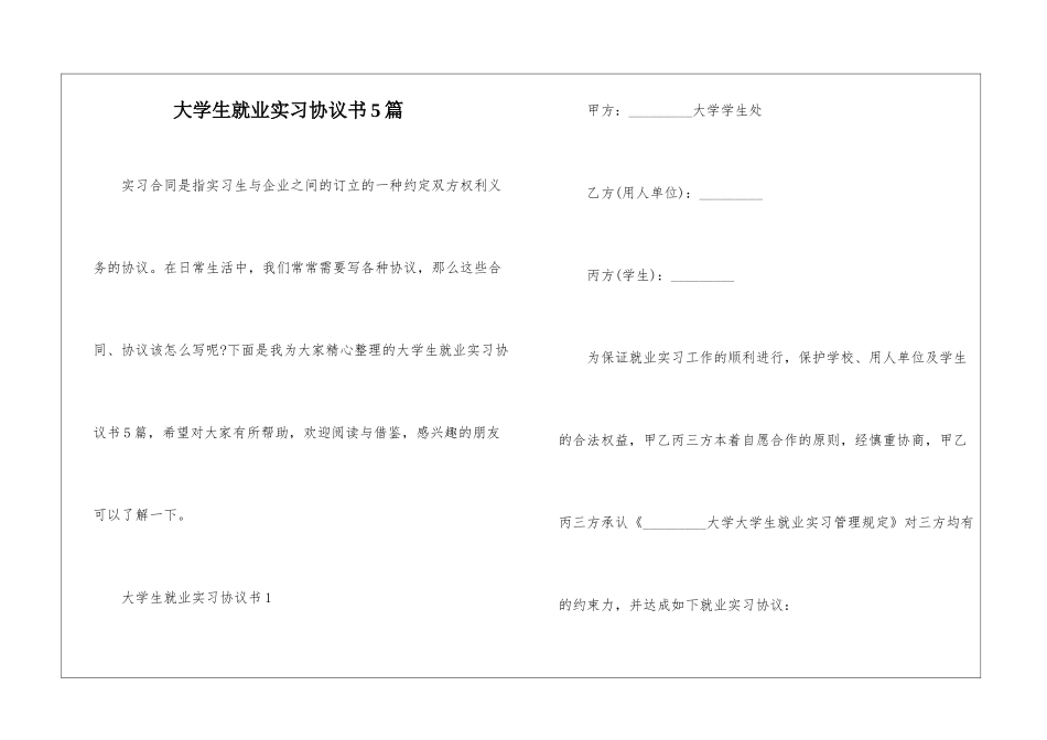 大学生就业实习协议书5篇_第1页