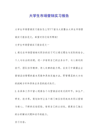 大学生市场营销实习报告-