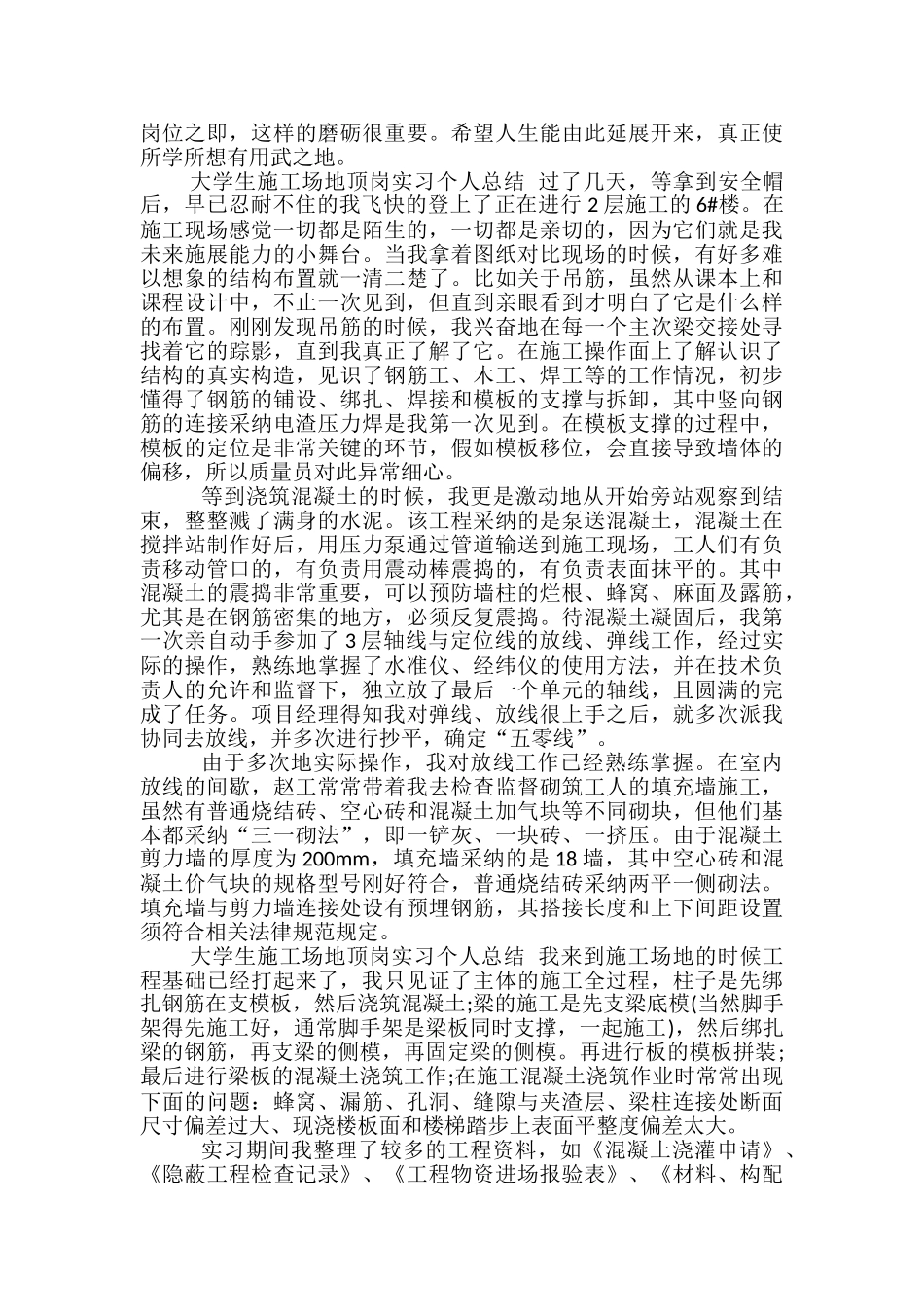大学生工地顶岗实习个人总结-大学生顶岗实习个人总结_第3页
