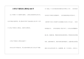 大学生干部培训心得体会600字