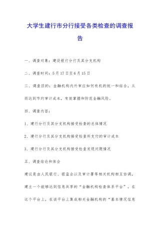 大学生建行市分行接受各类检查的调查报告-