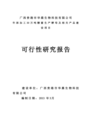 加工30万吨糖蜜生产酵母及相关产品可行性报告