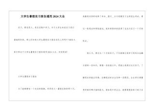 大学生暑假实习报告通用2024大全