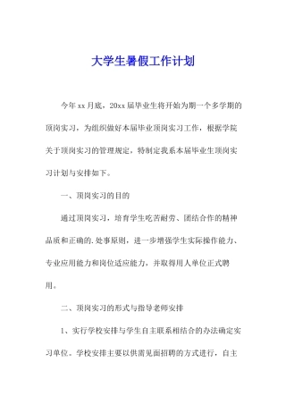 大学生暑假工作计划