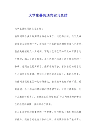大学生暑假顶岗实习总结-