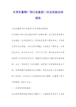 大学生暑期--笃行走基层--社会实践总结报告-