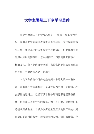大学生暑期三下乡学习总结