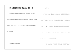 大学生暑期实习报告模板2024最新5篇