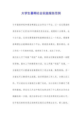 大学生暑期社会实践报告范例-