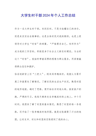 大学生村干部2024年个人工作总结-