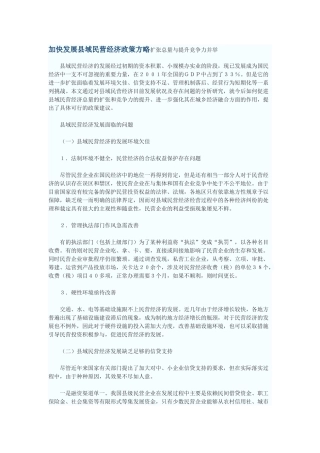 加快发展县域民营经济政策方略