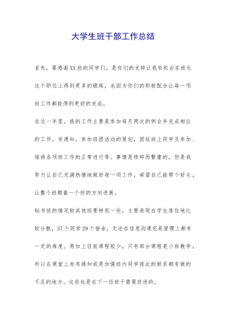 大学生班干部工作总结--