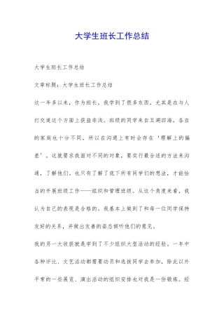 大学生班长工作总结-