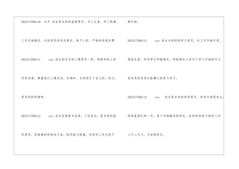 大学生班级评语_第3页