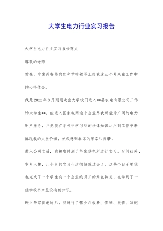 大学生电力行业实习报告-