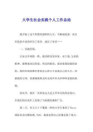 大学生社会实践个人工作总结