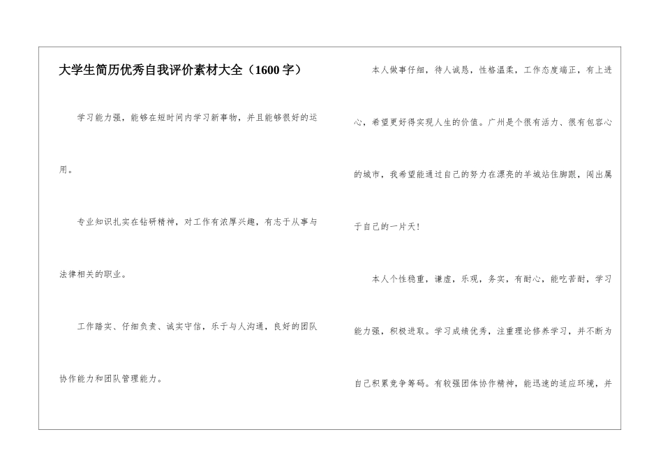 大学生简历优秀自我评价素材大全_第1页