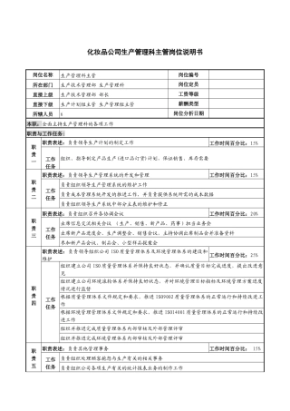 化妆品公司生产管理科主管岗位说明