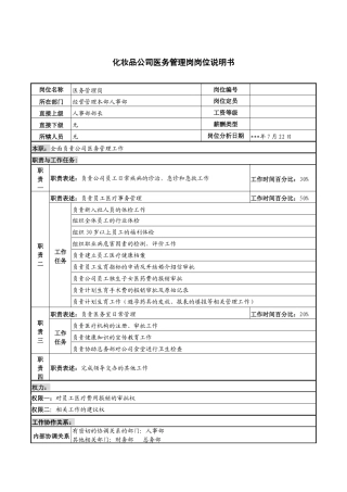 化妆品公司医务管理岗岗位说明书