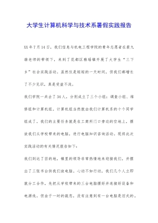 大学生计算机科学与技术系暑假实践报告-
