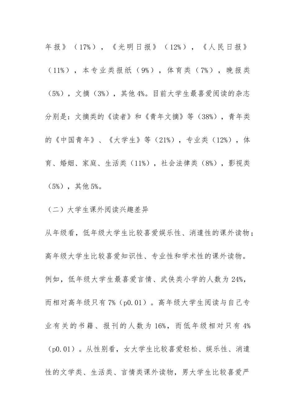 大学生课外阅读调查报告-_第2页