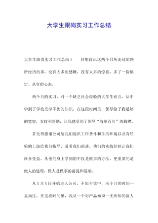 大学生跟岗实习工作总结