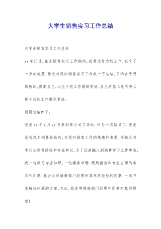 大学生销售实习工作总结-