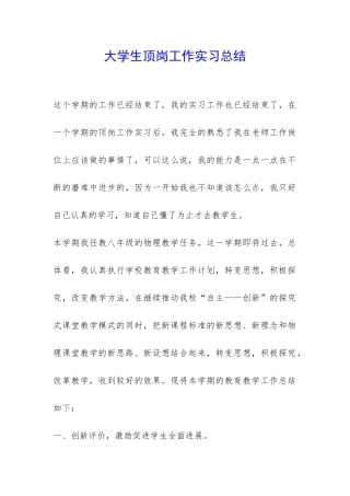 大学生顶岗工作实习总结-