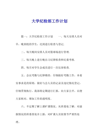 大学纪检部工作计划