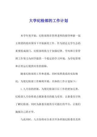 大学纪检部的工作计划